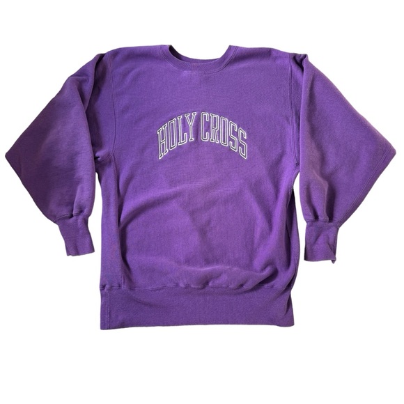 Champion Reverse Weave Sweatshirt Vintage USA Holy Cross School Crew neck Purple - Picture 4 of 15